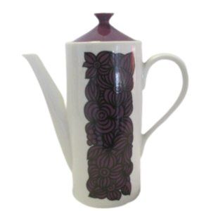 Rare Tall Vintage 1970's Enesco Porcelain Teapot Colorful Purple Pattern